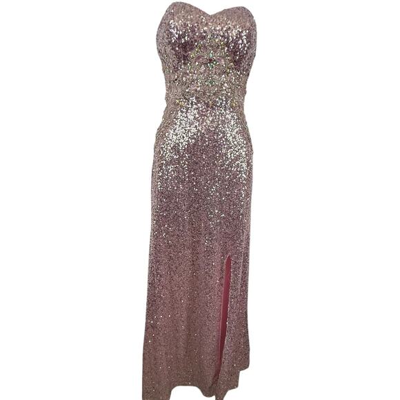 Jump Apparel Womens Strapless Sequin Pink Formal Prom Homecoming Dress 3 / 4 - Picture 1 of 16